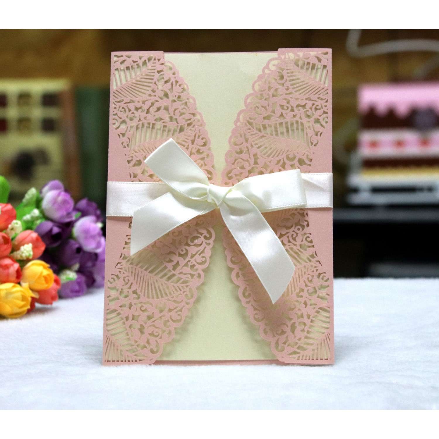 Marriage Invitation Card With Envelope Laser Cut Paper Wedding Invitation Rectangle 